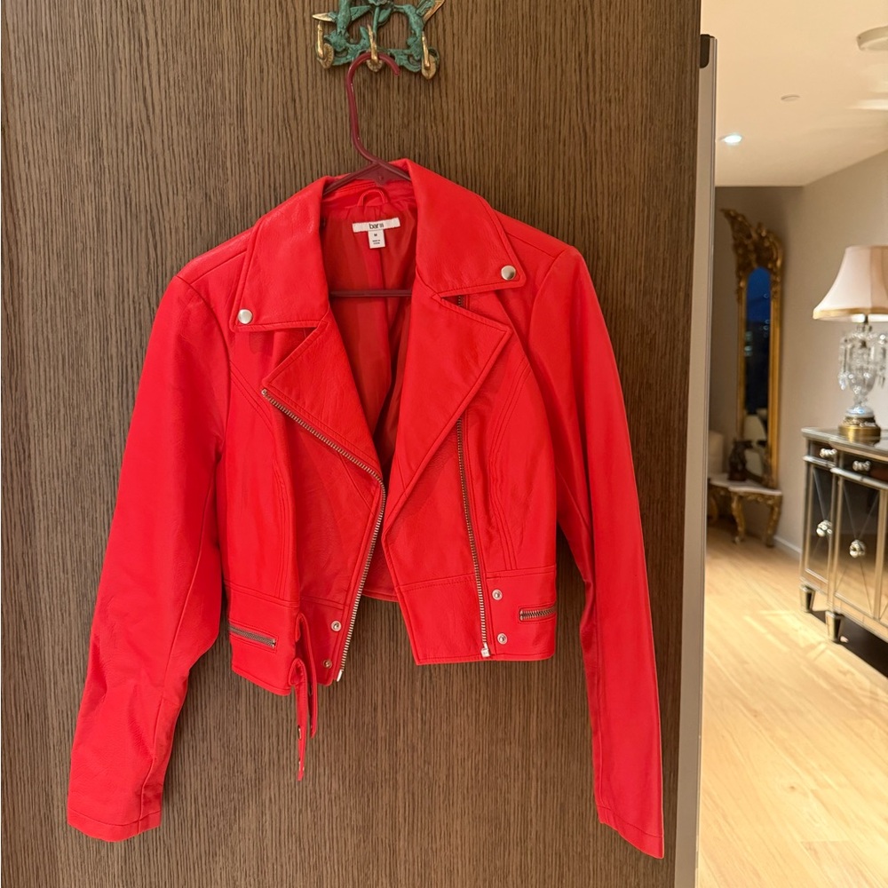Bar III Women's Vibrant Red Leather Jacket